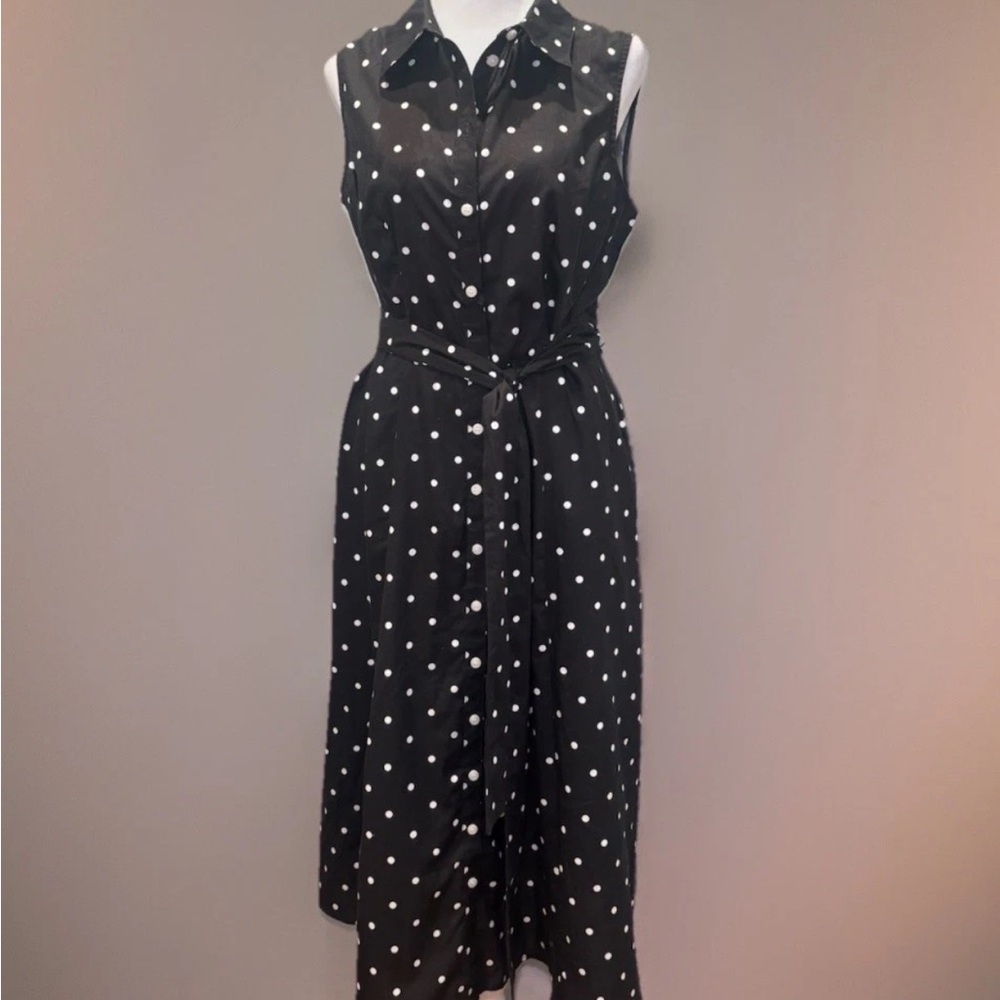 SOLD- Tommy Hilfiger 100% Cotton Black and White Polka Dot Midi Dress - Picture 3 of 9